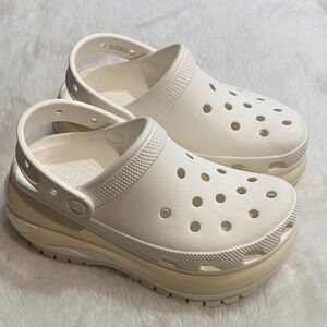 CROCS Platform Clogs in White and Cream